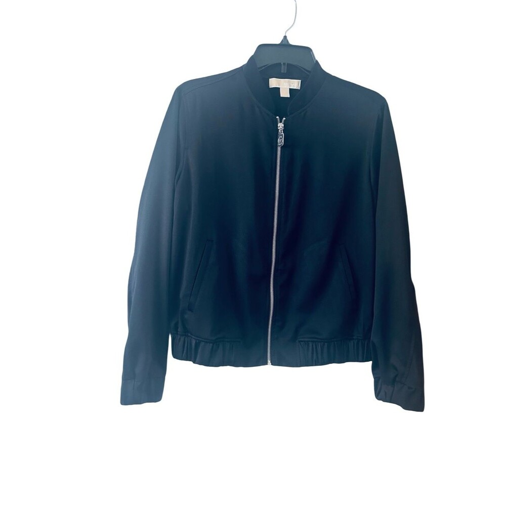 Women’s Michael Kors Black Bomber Jacket with Silver Zip Size Small